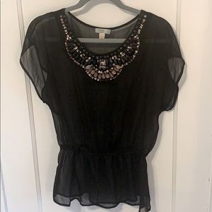 Black Sheer Jeweled Fashion Top